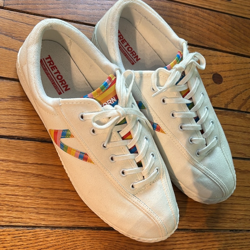 Tretorn Rainbow Lace Up White Sneakers